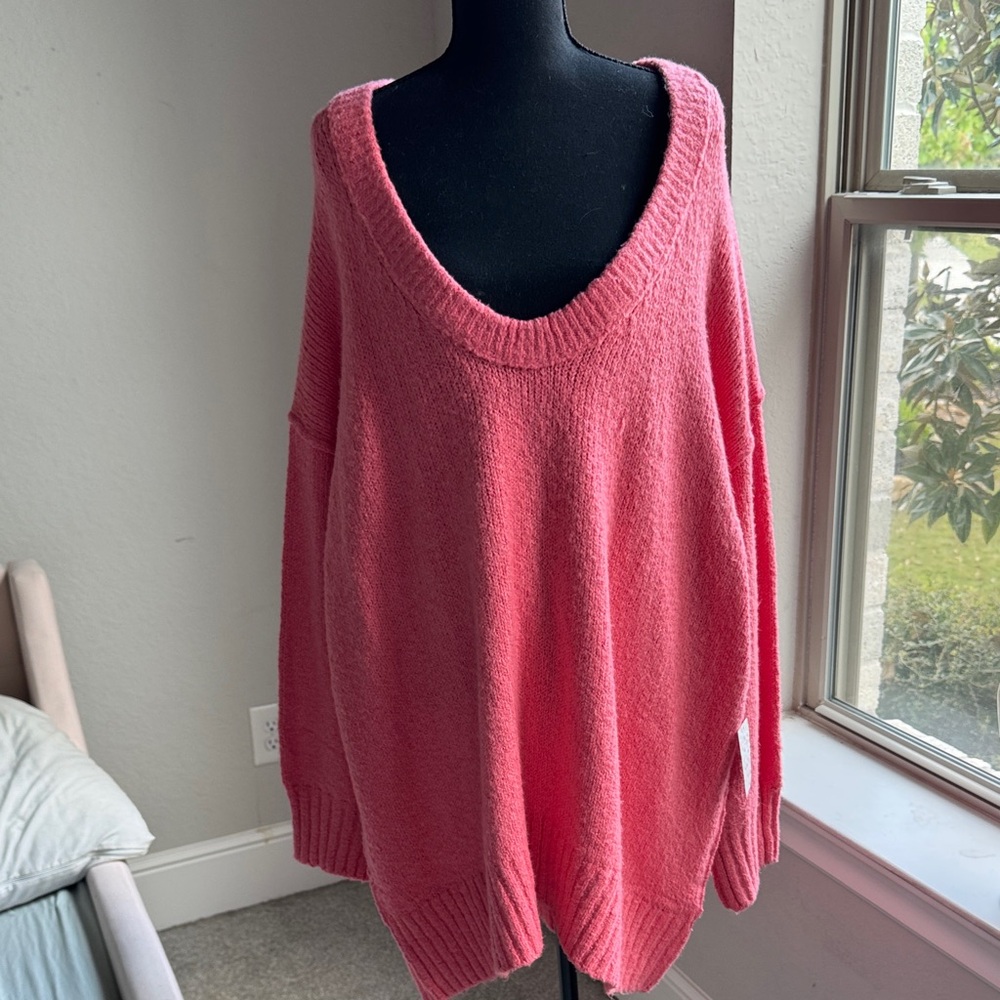 Oversized Pink V-Neck Women’s Sweater